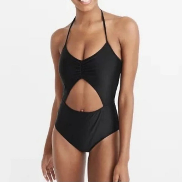 Abercrombie halter cut out one piece bathing suit monokini navy blue XS - Picture 2 of 11